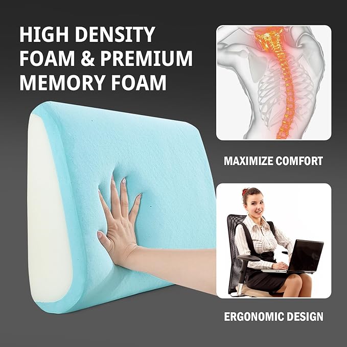 HOMBYS Lumbar Support Pillow for Recliner Chair, Memory Foam Back Support Cushion for Elderly,Extra Large Lumbar Support Pillow,Thick Backrest for Home Reading (Black, 20“x13.5"x5")