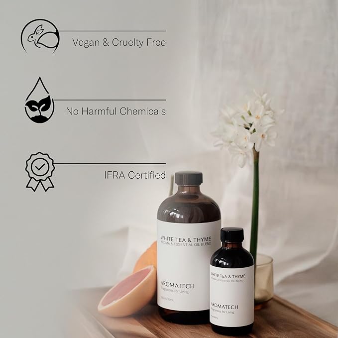 AromaTech White Tea and Thyme Aroma Essential Oil Blend: Luxury Hotel Inspired Aromatherapy with Tea Leaf, Fresh Thyme & Amber for Ultrasonic Diffusers & Nebulizers - 0.3 fl oz, 10 mL