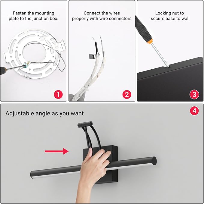 Tipace Hard-Wired LED Picture Light Fixtures,23.6IN 3CCT Dimmable Metal Artwork Display Lamp with Remote Control,Black Modern Picture Frame Lights for Paintings