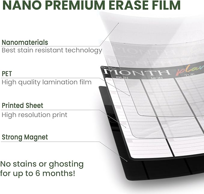 Magnetic Dry Erase Monthly Calendar Set - 17"x12" Monthly and Weekly Calendar, 4"x12" List Board for Fridge - 6 Extra Fine Point Markers Included - Shipped Flat
