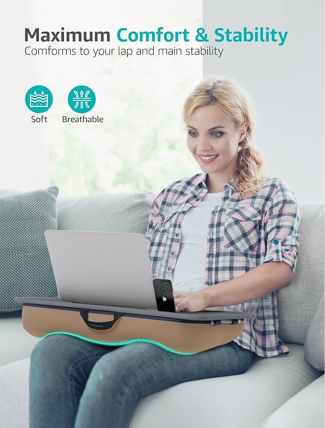 Istudyniture Lap Desk | Portable Laptop Desk & Stand – Fits Up to 17 inch – Washable Cushion, Built-in Phone Holder – for Bed, Couch, Sofa, Floor – Writing, Reading, Home Office – Large, Coffee