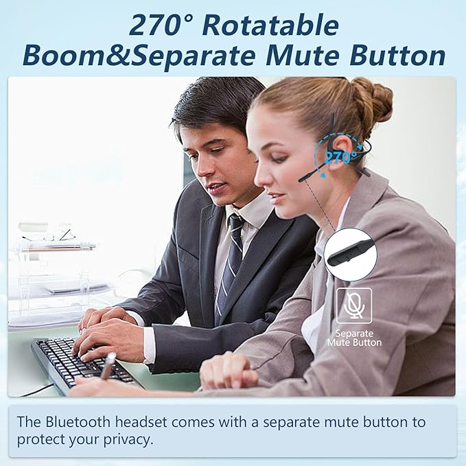 BANIGIPA Bluetooth 5.4 Headset with Microphone, Open Ear Headphones w/Mic, Wireless Earphones Noise Cancelling for HD Calling, Mute Button, Light & Comfortable Headset for Working Office Meeting-15H