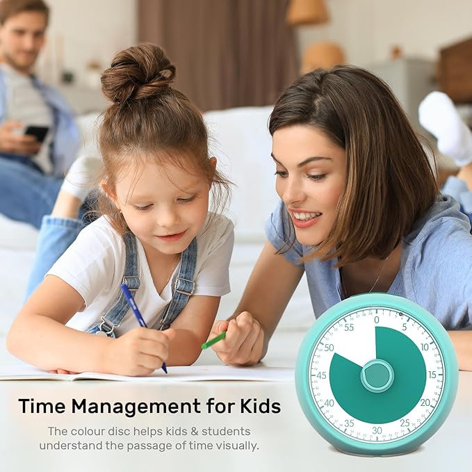 Visual Timer 60-Minute, Kids Timer for Homeschool Desk, Time Management Tools with Silent Operation, Timer for Kitchen Office Classroom(Green)