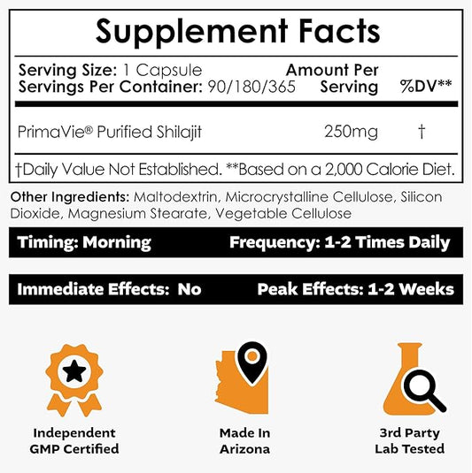 Nootropics Depot PrimaVie Shilajit Capsules | 250mg | 90 Count | Purified Extract | Ayurvedic Herb | Supports Mitochondrial Function + Boosts Endurance