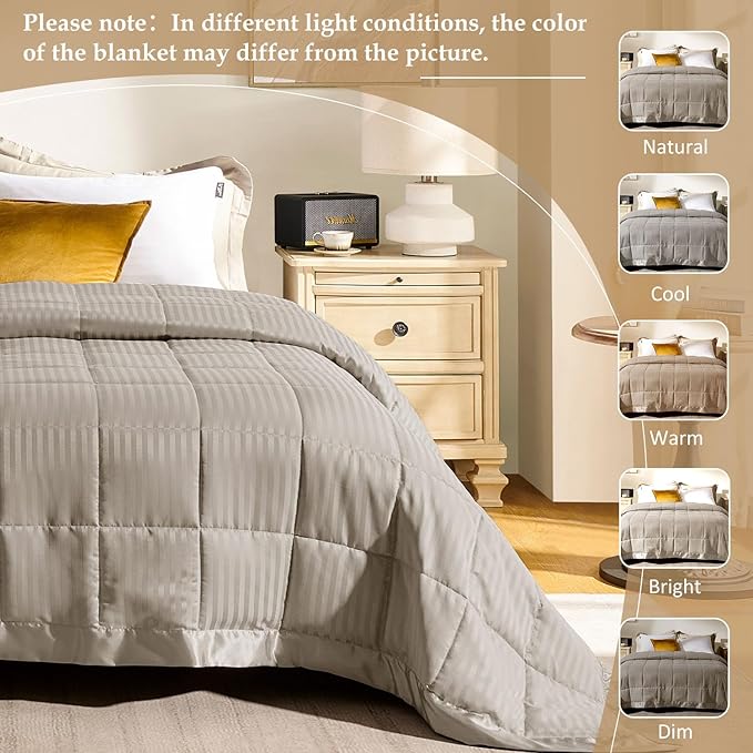 downluxe Queen Size Blanket with Satin Trim, Lightweight Down Alternative Blankets Queen Size for All Season, Machine Washable (Sand, 90x90 Inch)