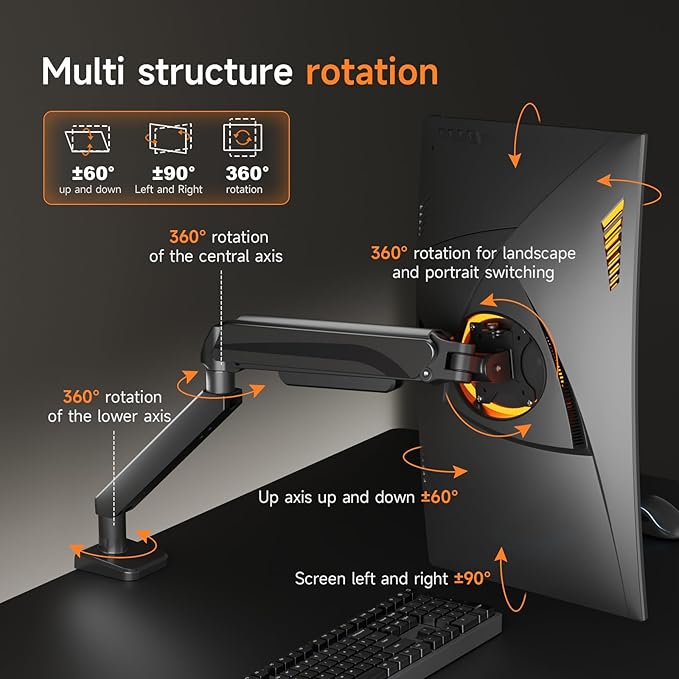 Pholiten Adjustable Rotating arm for Monitor Stand - Supports 1-33lbs Weight, Supports 45 inch Straight screen/49 inch Curved Screen, Compatible with VESA 75x75-100x100mm Desktop Monitor Mount