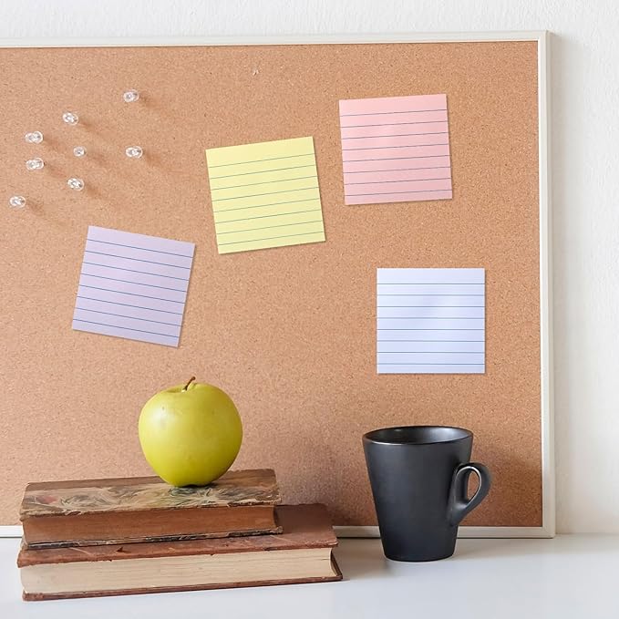 12 Pack Pastel Lined Sticky Notes 3x3 Inch Post Ruled Stickies Super Self Stick Power Memo Pads Multi Colors Notes Pads Vintage Aesthetic School Office Supplies Accessories