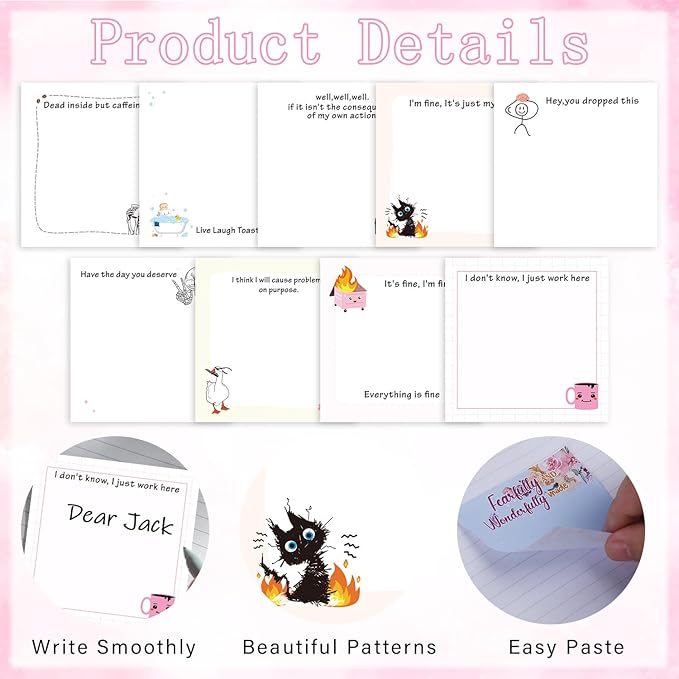 Funny Sticky Notes Gifts - 9 Pack Funny Sticky Notes 3x3 Inch Funny Office Gifts for Coworkers Everything is Fine Post Notes Work Gag Self-Stick Memo Pad Office School Supplies 450 Sheets
