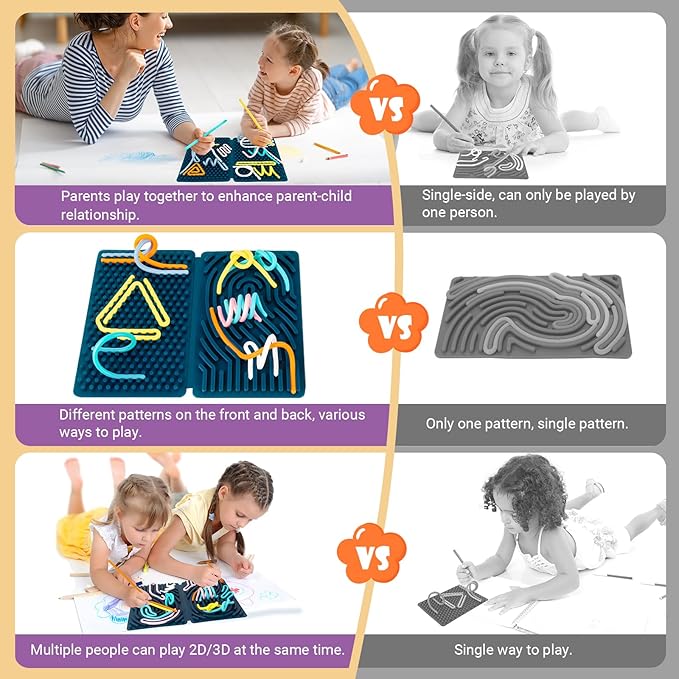 Sensory Activity Board, Four-Sided Silicone Sensory Fidget Toy, Promotes Parent-Child, Suitable for Autism, Calming, ADHD, Great for Children 3+ & Adults, Includes Portable Travel Bag and 25 Strings