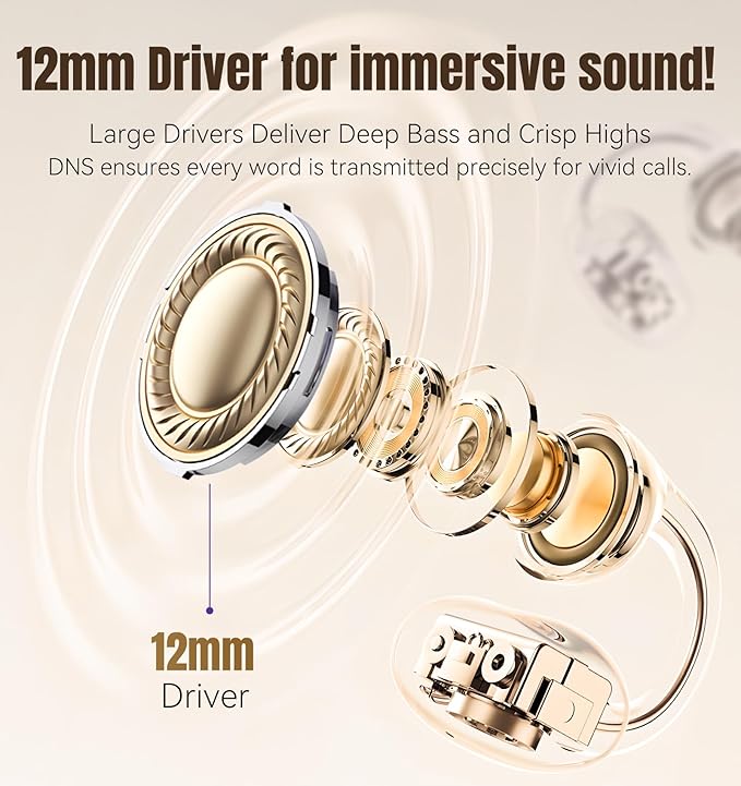 King Lucky Clip on Earbuds Open Ear Wireless Bluetooth 5.4 Headphones with Mic,50H Play,Noise Cancelling,Waterproof,Sports Ear Buds,Comfortable for Small Ears & Glasses Wearers,Workouts (Pearl White)