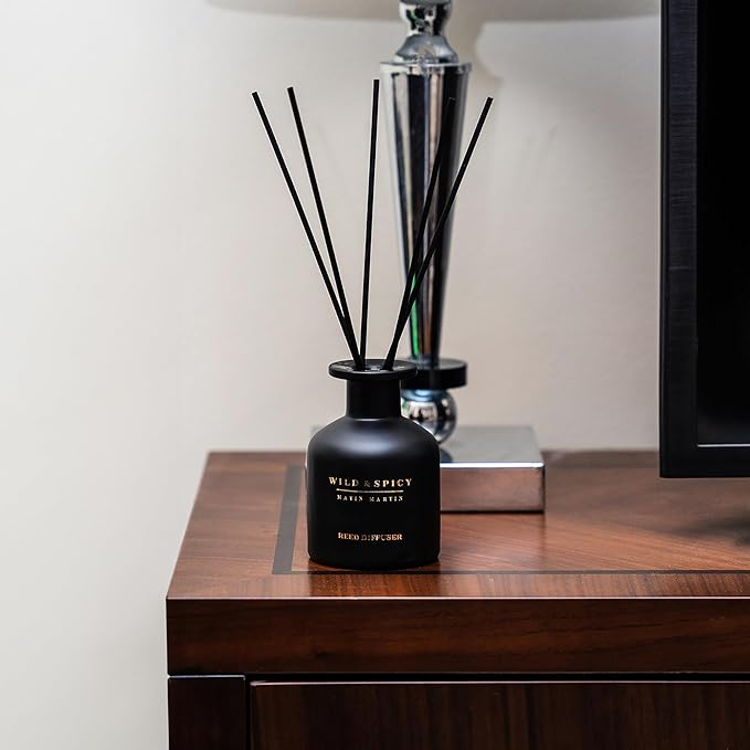 Wild and Spicy Reed Diffuser 5 oz - Luxury Aromatherapy with Cardamom & Amber - Home Decor Gift for Bedroom, Office, Living Room, Bathroom - Long-Lasting Scent - Premium Fragrance Sticks