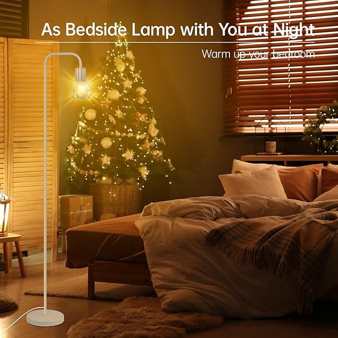 BoostArea White Floor Lamp, Industrial Floor Lamp, 6W Diamond Standing Lamp, E26 Socket, On/Off Footswitch, Whole Metal, Modern Small Simple Stand Up Lamp for Bedroom Living Room, Vintage, Mid Century