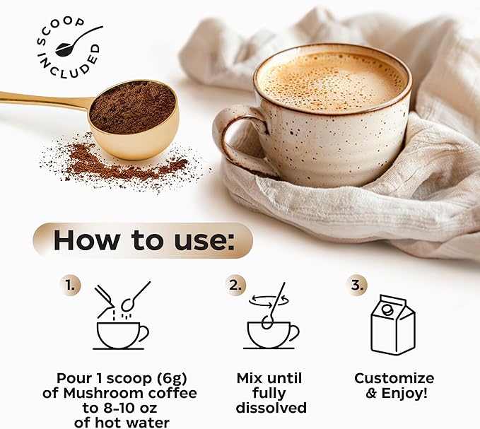 Mushroom Coffee - 10-in-1 Mushroom Superfood Adaptogen Mix - Lion's Mane, Chaga, Turkey Tail, Reishi, Organic Arabica Instant Coffee - for Gut Health, Immunity, Energy - Sugar Free - 7,4 oz (35 Serv)