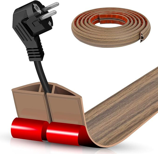 Floor Cord Cover Self Adhesive Cord Hider,10FT Cable Management, Extension Strip Protector for Wires, Prevent Cable Trips for Offices, Gyms, Exhibitions Cavity:0.39"(W) x0.27(H) Woodsmokedbrown