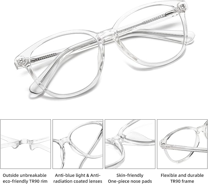 MEETSUN Blue Light Blocking Glasses for Women Cat Eye Blue Light Glasses TR Frame Anti Eyestrain UV Glare Computer Gaming Eyeglasses(Clear Frame)