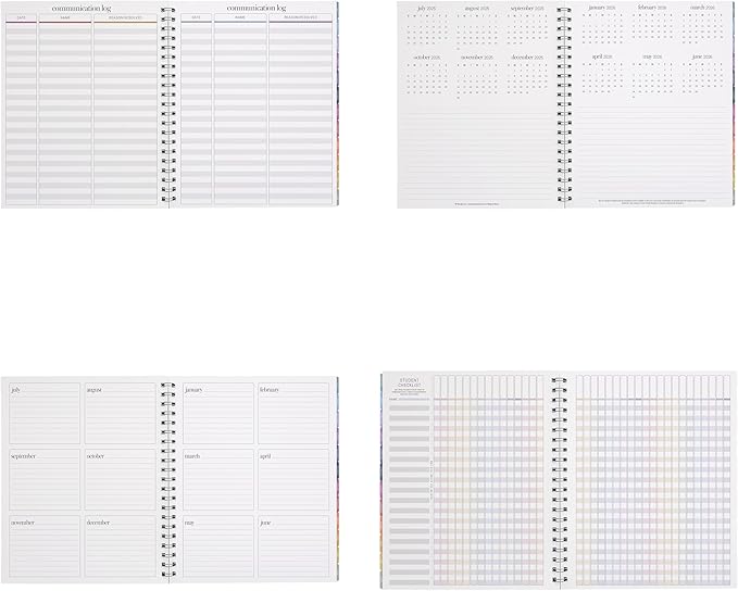 Inspired by Erin Condren 12-Month Teacher Planner (Jul 2025 - Jun 2026), 8.5"x11" Weekly and Monthly Lesson Planner, 70 Lb. Text Weight Paper, Watercolor Apples Covers, Pewter Wire-O Spiral Binding