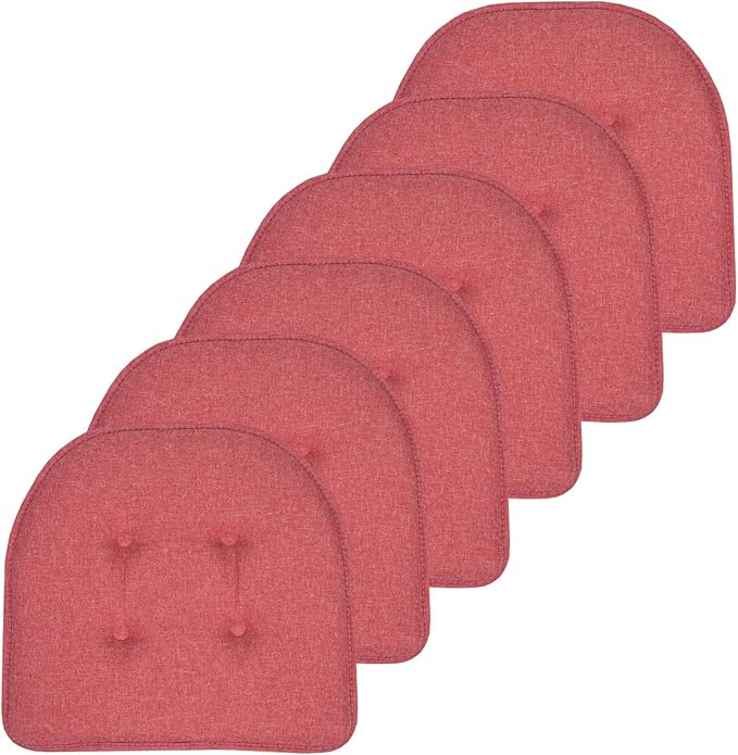 Sweet Home Collection Chair Cushion Memory Foam Pads Tufted Slip Non Skid Rubber Back U-Shaped 17" x 16" Seat Cover, 12 Count (Pack of 2), Peach