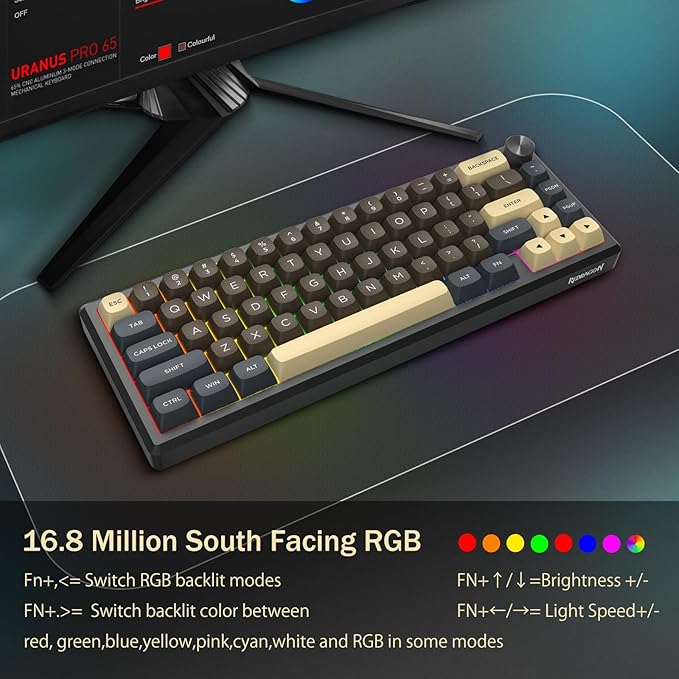 Redragon 60% Wireless Mechanical Gaming Keyboard, Full Aluminum Shell, Bluetooth/2.4GHz/USB-C, Hot Swappable Pre-lubed Linear Switches, Gasket Structure, Creamy Sound, Metal Knob, RGB Light