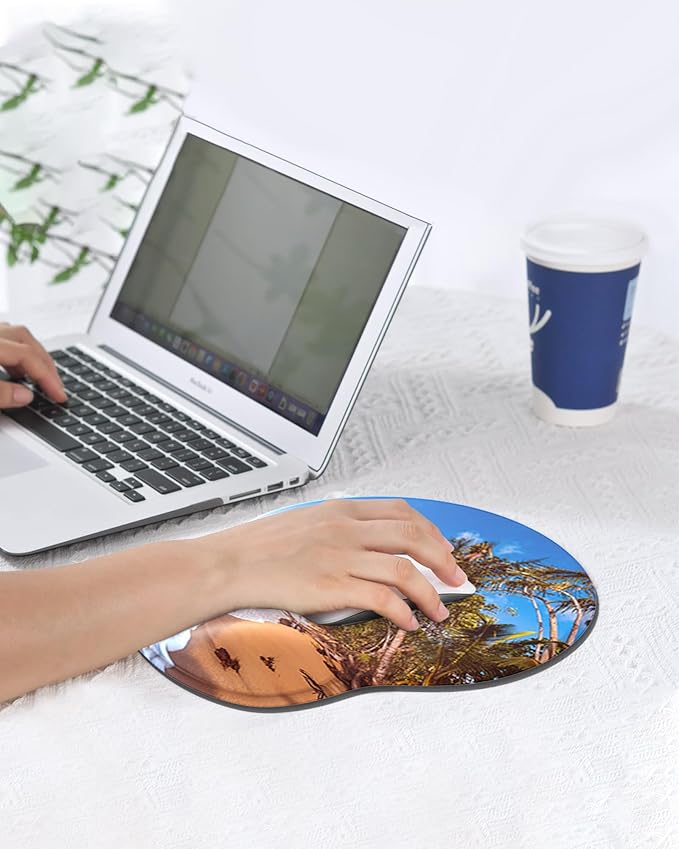 Ergonomic Mouse Pad Wrist Support, Comfortable Mouse Pad Wrist Rest, Relieve Wrist Pain Gel Mouse pad, Non-Slip Rubber Base Mousepad for Laptop, Computer(Beach)