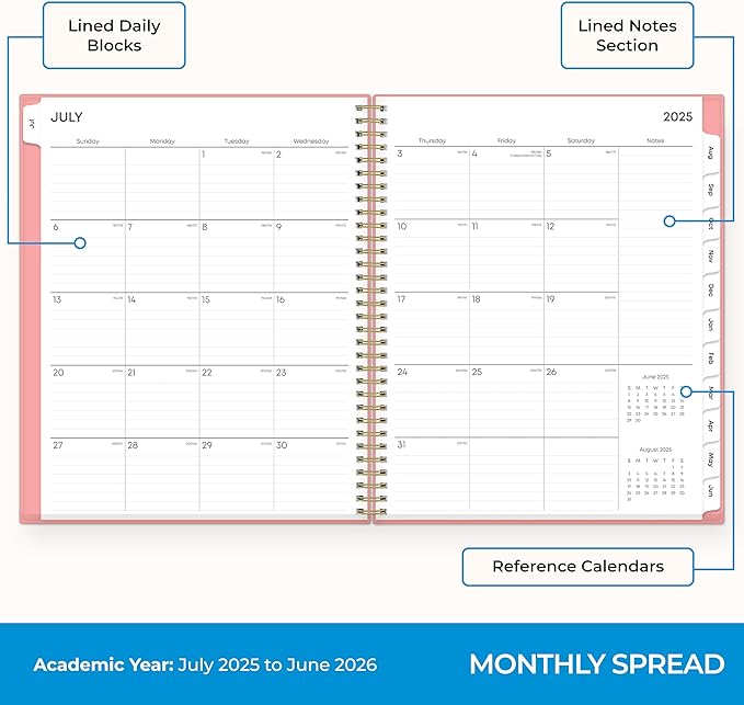 Blue Sky 2025-2026 Academic Year Weekly and Monthly Planner Calendar, July 2025 - June 2026, 12-Month, 8.5" x 11", Flexible Cover With Pocket, Wirebound, Storage Pocket, Catira