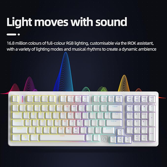 IROK FE98Pro Wireless RGB Hot Swappable Mechanical Keyboard, Three-Layer Dampening 98 Keys Gaming Keyboard, Customizable Backlit, USB-C/2.4GHz/Bluetooth- White/Red