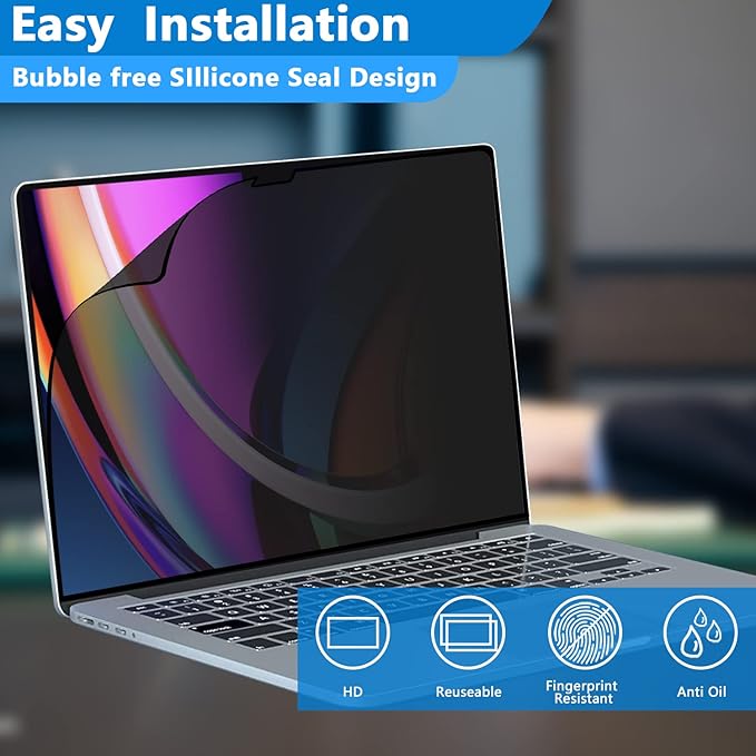 Privacy Screen Protector for MacBook Pro 14 Inch 2021-2024, M1, M2, M3, M4,Removable Privacy Screen for MacBook pro 14 inch M1 Pro/Max Anti-Spy/Anti Fingerprint/Anti Blue Light/Anti-Glare/Bubble Free