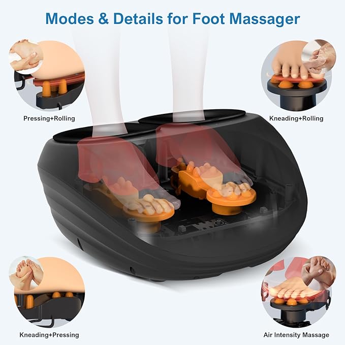 Shiatsu Foot Massager, Foot Massager Machine with Heat, Remote Control, Multiple Massage Modes & Adjustable Intensity, Deep-Kneading Massager Fits Feet Up to Women Size 12, Black/ZL7