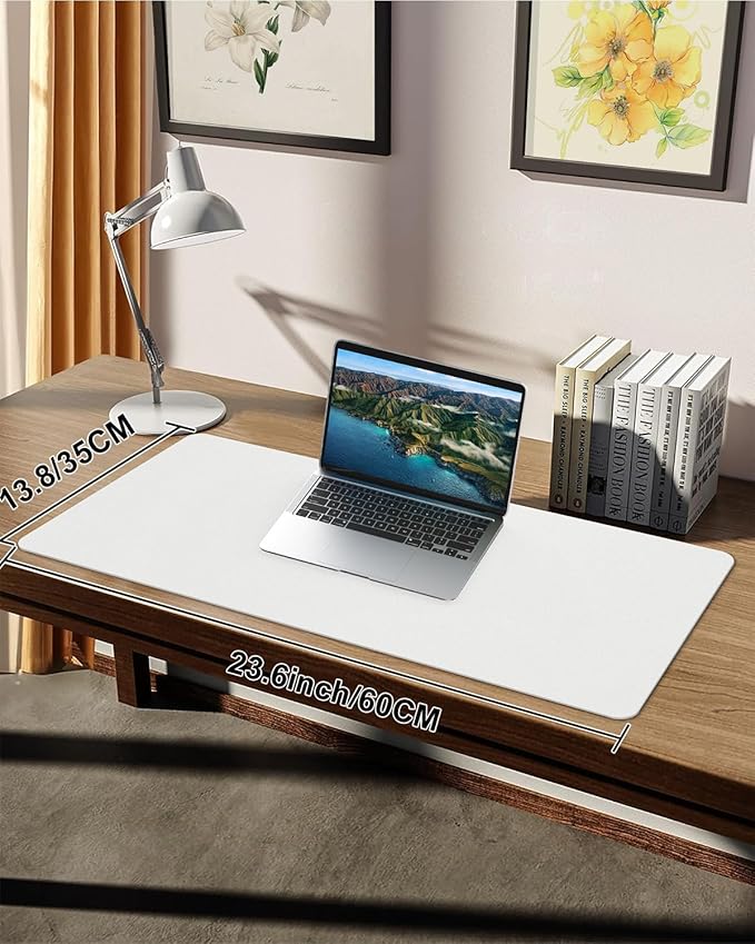 Pu Leather Desk Protector, Mouse Pad, Laptop Mat, Non-Slip Blotter, Waterproof Writing Pad for Office/Home (23.6"x13.8", Ivory White)