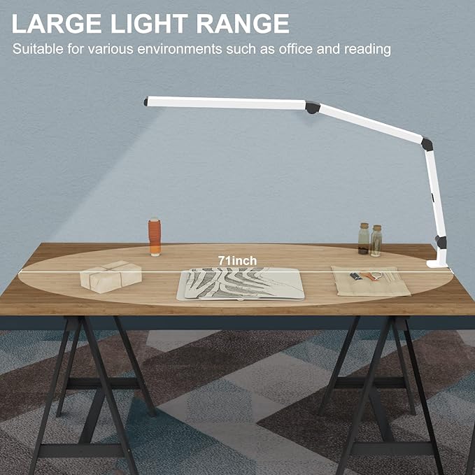 LED Desk Lamp with Clamp, Dual Light Table Lamp with Adjustable Swing Arm, Eye-Care 4 CCT Modes & 5 Brightness Levels Clip-on Architect Modern Desk Light for Home Office Crafting Sewing