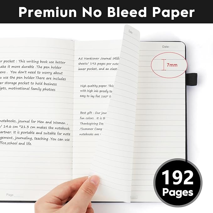 A5 Lined Journal Notebooks for Work, 192 Pages, Medium 5.7 x 8.3inch, College Ruled, Vegan Leather Hardcover Journals for Women Men,1 Pack