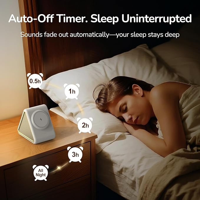 Housbay Sound Machine with Magnetic Wireless Charger for iPhone,2-in-1 Design for Clutter-Free Nightstand,Dual-Speaker Stereo Sound for Sleeping - Cream