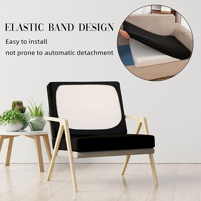 8Pcs Stretch Patio Cushion Covers Waterproof Outdoor Cushion Cover Patio Couch Cover Slipcovers, for Outdoor Furniture Protector Cover Replacement(Cover Only) (Black)