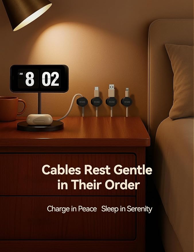 8-Pack Silicone Cord Organizer Magnetic Cable Clips, Adhesive Cable Management Under Desk Wire Hider, FLYLEAD Desktop Cable Organizer for Phone, Office Workspaces Desk Organization Home Accessories