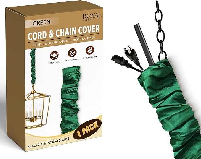 RDI Cord & Chain Cover 4 feet Silk Type Fabric, Chandelier Pendant Lighting Chain & Cable Management, Touch Fastener, Green - 1 Pack