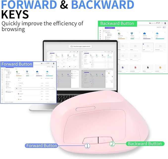 Ergonomic Vertical Mouse, Bluetooth Mouse Dual Mode Wireless Rechargeable Mice Support 2 Devices (Bluetooth or USB), 1600 DPI Silent Mice 6 Button Computer for Laptop, PC,MacBook, iPad,Mac-Pink