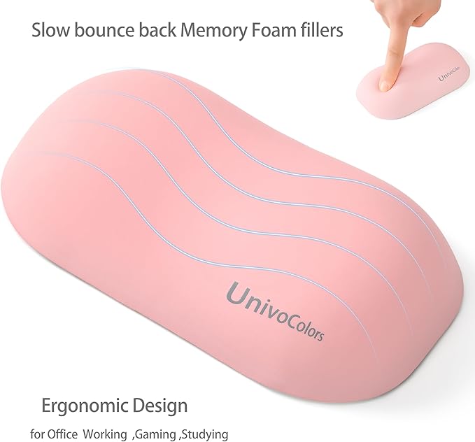 UnivoColors Design-Wave Wrist Rest, Artificial Sheepskin+Memory Foam+Ergonomic+Anti-Slip Gel, Resilience Support During Work and Gaming,Mouse Accessory,Pink