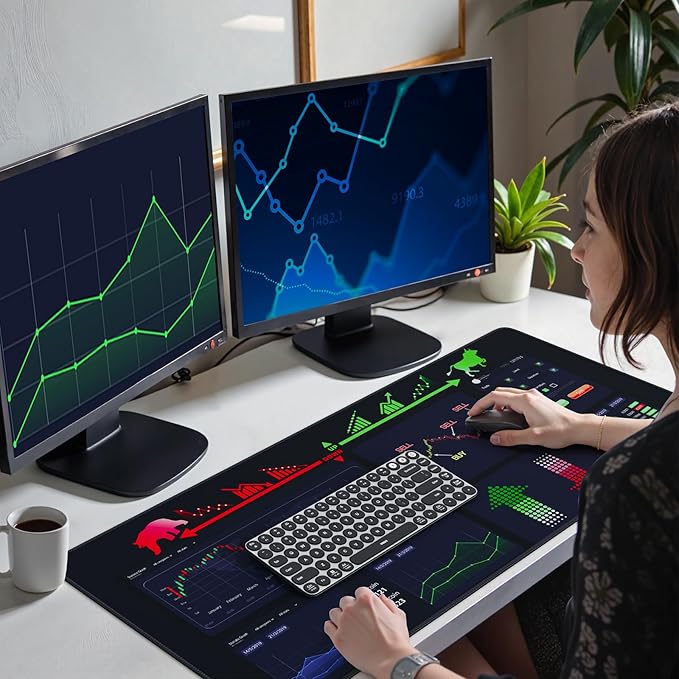iCasso Day Trading Mouse Pad, Desk Mat, XXL Large Desk Pad, Non-Slip Rubber Base Stock Market Mousepad with Stitched Edges, Big Mouse Mat for Computer(Trading-Cattle)