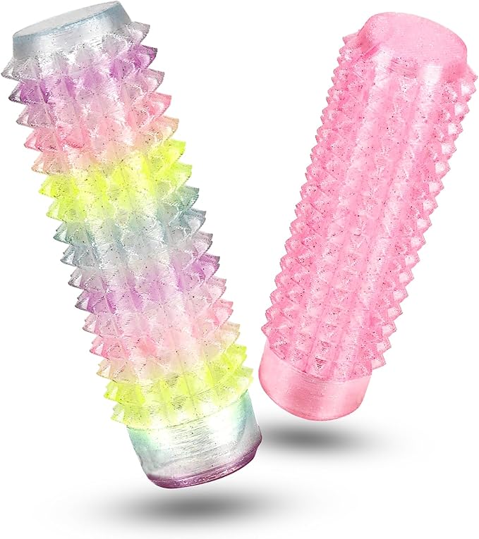Lisgicabin Little Ouchies Pain Fidget, Pain Stim Fidget for Adults, Spiky Sensory Stim Tool for Anxiety and Stress Relief(2 Pack Rainbow + Pink)