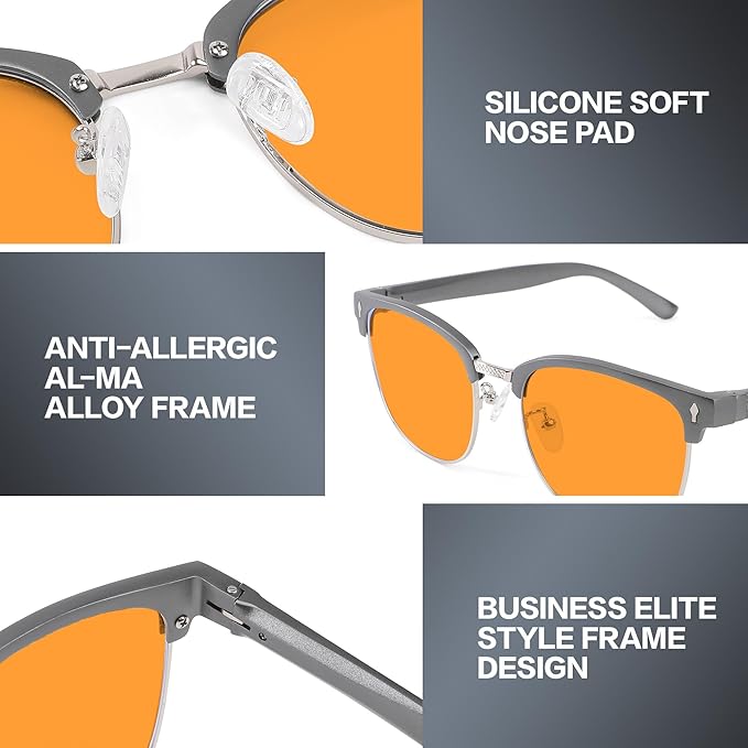 BIRCEN Blue Light Blocking Glasses: Al-Mg Metal Bluelight Computer Clear Glasses for Men Women Anti Eyestrain Office Home