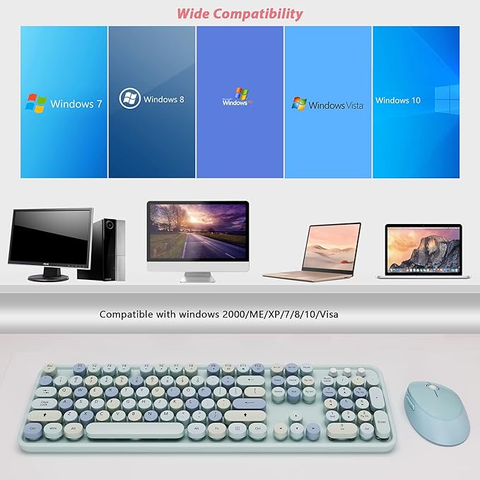 Wireless Keyboard and Mouse Combo, 2.4G Full-Sized Ergonomic Keyboard Mouse, 3 DPI Adjustable Cordless USB Keyboard and Mouse,for PC/Computer/Laptop/Windows/Mac(Blue)