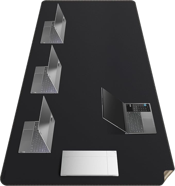 MAIDERN Leather Desk Mat Large XL, 78.7” x 40” Reversible Office Desk Pad Mat, Cork & Leather Large Mouse pad for Desk, Waterproof Computer Desk Mat for Gaming Home Office (Black)