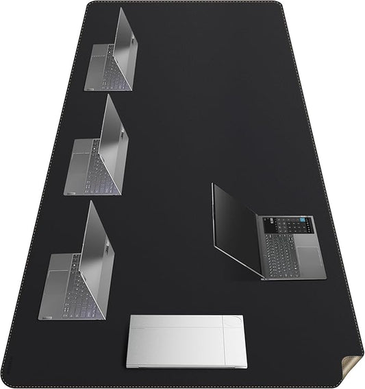 MAIDERN Leather Desk Mat Large XL, 78.7” x 40” Reversible Office Desk Pad Mat, Cork & Leather Large Mouse pad for Desk, Waterproof Computer Desk Mat for Gaming Home Office (Black)