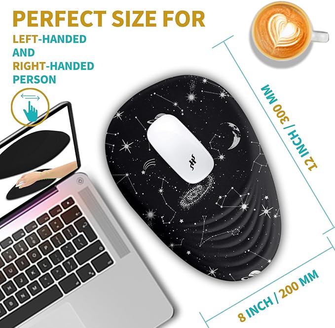 Hokafenle Ergonomic Mouse Pad Wrist Support with Stepped-Wedge Design, Wrist Rest Pain Relief Mousepad Filled with Memory Foam, Carpal Tunnel Mousepad for Wireless Mouse(12x8 inch, Galactic System)