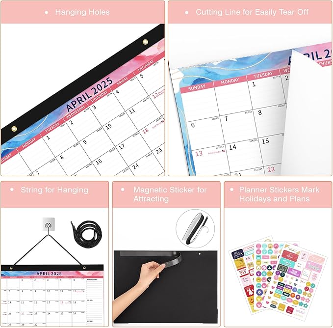 Ospelelf 2025-2026 Calendar Magnetic Desk Wall Desktop Monthly Planner from January 2025 to June 2026 Large To Do Pad with Plastic Cover for Office 17" X 12" Multicolor