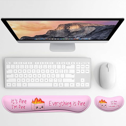 Dapesuom Enlarge Keyboard Wrist Rest, Memory Foam Wrist Cushion for Desk Mats Support, Typing Pain Relief Keyboard Mouse Pad Rests Set with Non-Slip Base for Gaming Laptop Computer, Pink Dumpster