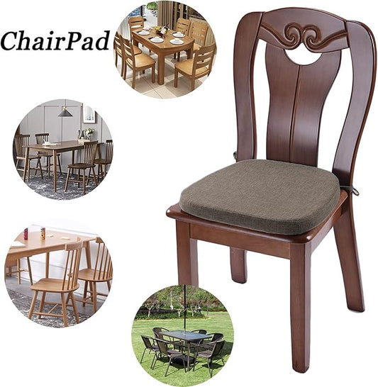 Chair Cushion with Ties for Dining Chairs - Memory Foam Non Slip Kitchen Chair Pad and Dining Seat Cushion with Machine Washable Cover Set of 4 [16.5 x 16.2 Inches] - Brown