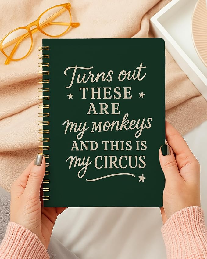 Green Funny Office Notebook, Work Journal Notebook for Women Men Coworkers, Funny Office Supplies, Turns Out These Are My Monkeys Humorous Spiral Notebook, 5.5x8.3 Inch 558