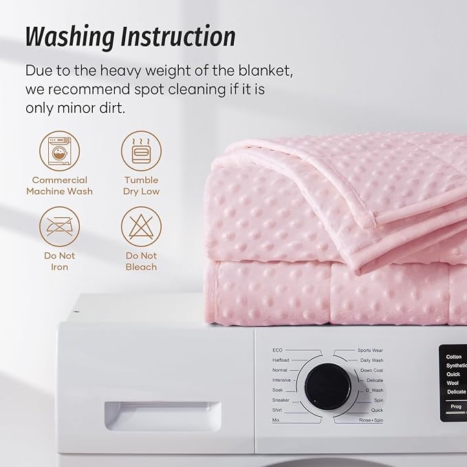 Wemore Minky Dot Weighted Blanket for Adults Twin Size 15 lbs, Soft Cozy Heavy Blanket for Stress Relief and Sleep Promotion, Breathable Blanket for All-Season with Glass Beads, Pink 48 x 72 inches