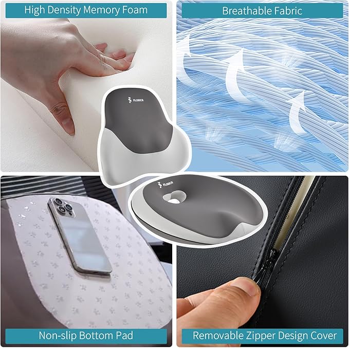 FLORICH Seat Cushion Lumbar Support Pillow for Office Chair, Car Lower Back Support, Ergonomic Desk Chair Pillow for Butt and Back Support of Memory Foam Seat Pad(Grey)