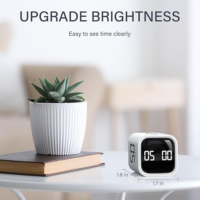 Rotating Pomodoro Timer 5, 25, 10 50 Minutes Preset, Desk Productivity Flip Timer, ADHD Tool Cube Countdown Stopwatch, Vibration/High/Low Volume/Custom Modes, for Work, Study, Back to School, White